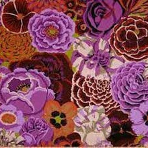 Retired  BEKAH PLUM Philip Jacobs Kaffe Fassett Floral Cotton Quilting Fabric Purple Gold Brown Out of Print oop