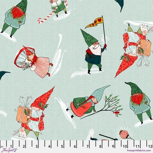 ENCHANTED FOREST Christmas Fabric Cori Dantini Cotton Quilt Fabric Free Spirit 2023 Gnome it All Tossed Gnomes Red Green Aqua