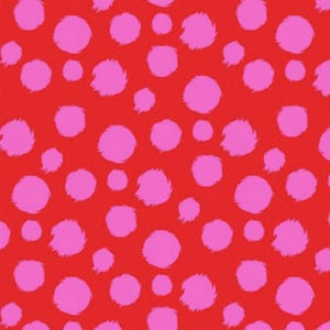 Tkanina bawełniana Tula w różowe kulki futrzane: Tabby Road Strawberry Fields Red Pink (OOP)