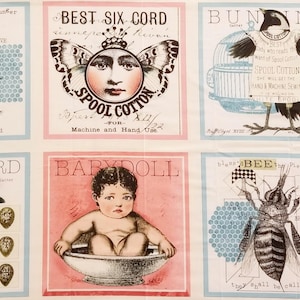 Vintage Style Quilting B&#39;s 6 Block Panel - Wecker Frisch Fabric oop