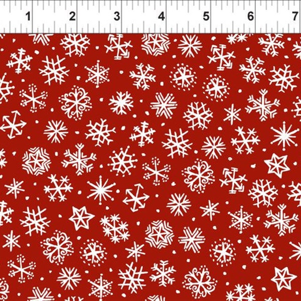 Retired 2017 FOUR SEASONS FABRIC Julie Paschkis Nordic Folk Art Winter Snowflakes White on Red Coordinate Out of Print oop