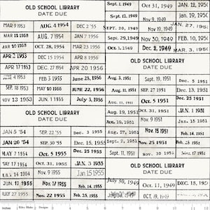 OLD SCHOOL J. Wecker Frisch Vintage Style Baumwolle Quilt Stoff Bibliothek Karten Karte Katalog Kasse Bücher Weiß Schwarz