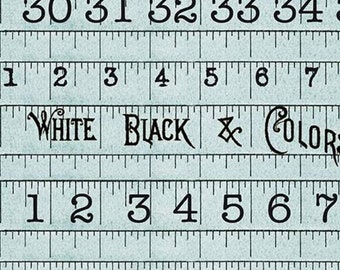 Vintage Tape Measure Fabric: She Who Sews, Light Blue Sewing Theme (Out of Print)