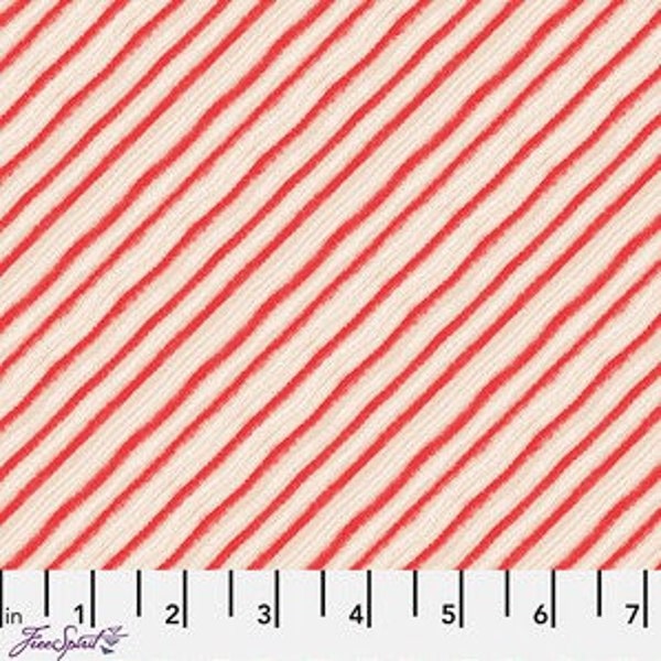 Dear Santa PEPPERMINT STRIPES Fabric Cori Dantini Cotton Quilt Fabric Free Spirit 2023 Blender Red White Tan Diagonal Stripe