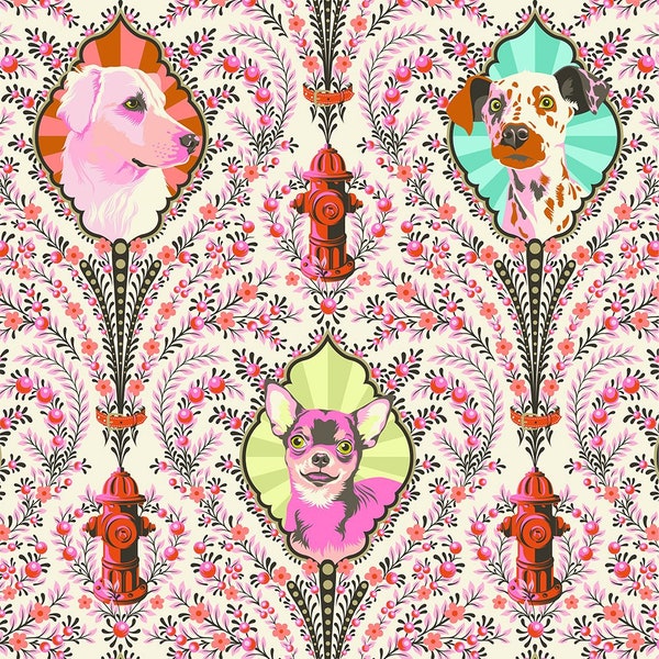 TULA PINK BESTIES Puppy Dog Eyes Blossom Pink Cotton Quilt Fabric Chihuahua Bulldog Poodle Dalmatian Rottweiler Labrador Greyhound