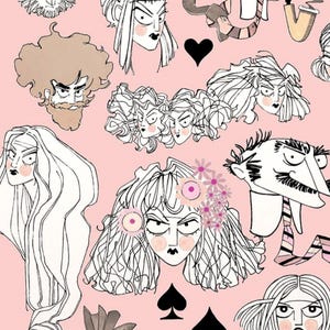 GHASTLIE HAIRDO&#39;S and DONT&#39;S Fabric Quilting Cotton Ghastlies Alexander Henry Hairstyles Mathilde Gaspar Sebastian Cordelia Blush Pink oop