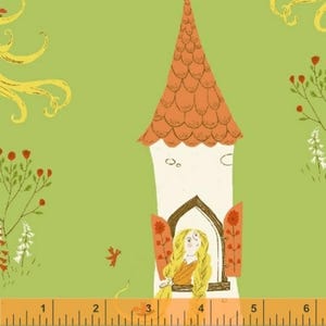 Rapunzel in Tower Cotton Quilting Fabric - Heather Ross Far Far Away 2 (OOP)
