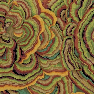 Retired TREE FUNGI Moss Green Kaffe Fassett Cotton Quilting Fabric Gold Brown Philip Jacobs Out of Print oop