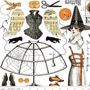 Queen of We&#39;en Halloween Cotton Quilt Fabric: Vintage Style Collage