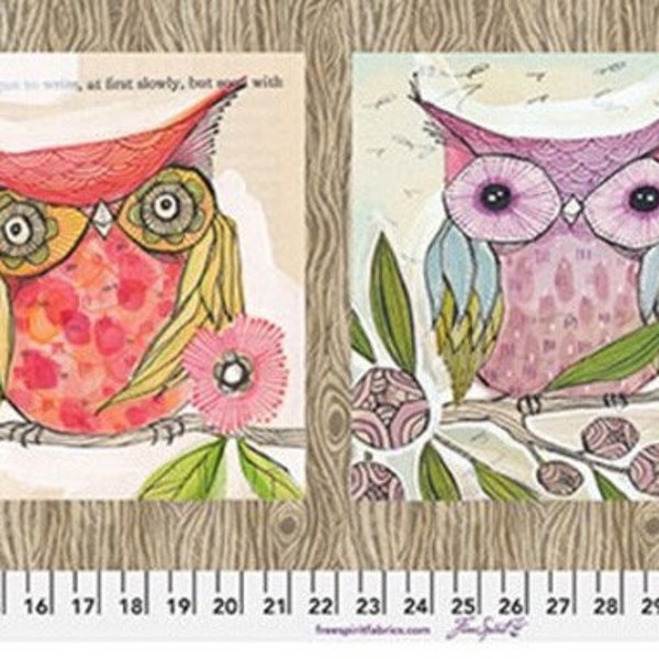 12" x 42" WELL OWL BE 4 Large Blocks Panel Cori Dantini Quilt Fabric Panel Retired Out of Print oop Purple Green Orange Red