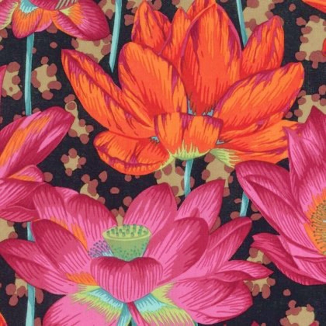 Retired LEOPARD LOTUS Black Kaffe Fassett Cotton Quilting Fabric Red ...