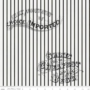 May include: Black and white striped fabric with the text "Select Assortment of Imported Choice" and "Shirts Are The Cheapest And The Best" printed on it.