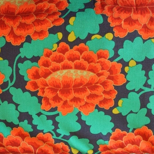 Retiré FRILLY Orange Kaffe Fassett courtepointe en coton Fleur florale Vert Bleu marine Epuisé