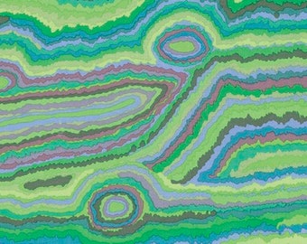 Retired JUPITER Rings Jade Green Kaffe Fassett Cotton Quilting Fabric Blue Lime Green  Periwinkle OOP Out of Print