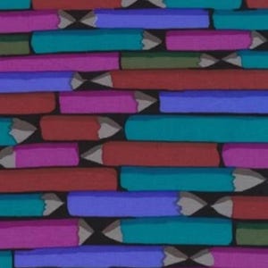 Retired PENCILS Kaffe Fassett Cotton Quilting Fabric Dark Teal Green Magenta Pink Periwinkle Rust School Days Out of Print oop