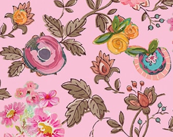 A Beautiful Life katoenen quiltstof - Kelly Rae Roberts Garden Rose roze bloemen