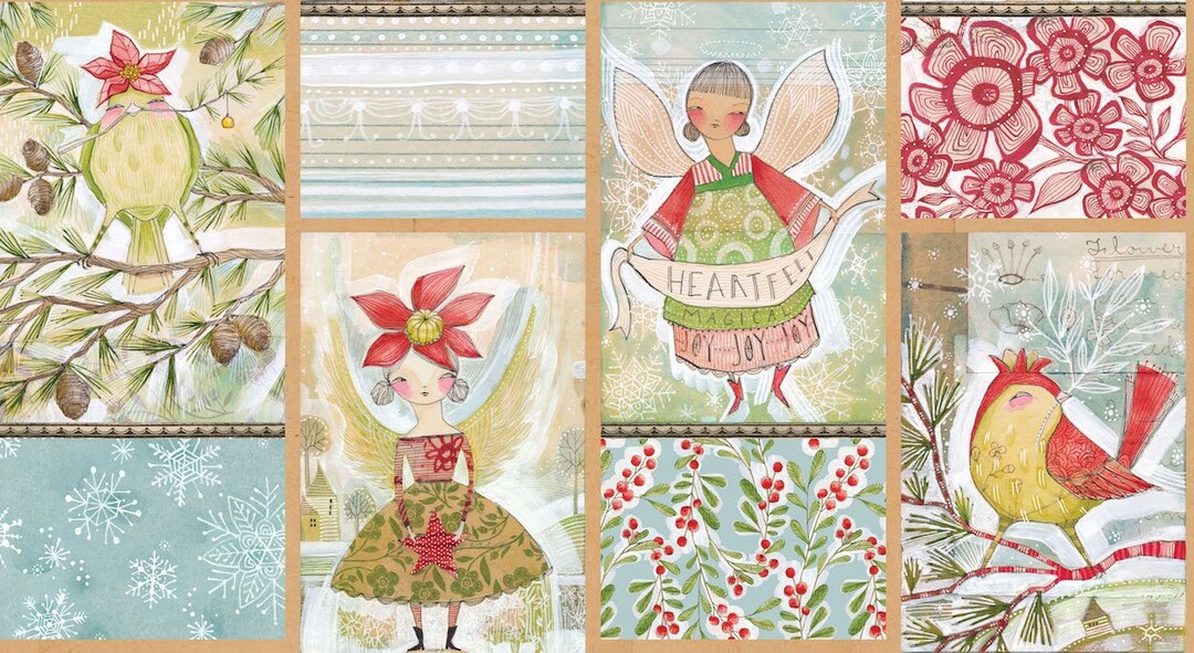 Cotton fabric Christmas quilt panels puppies angels Teddy bears birds U PICK