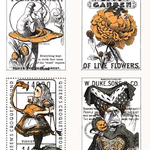 MAD MASQUERADE 16 Cartas Colecionáveis J. Wecker Frisch Painel 11,5" C x 42" L Alice no País das Maravilhas Ilustrações Vintage de Halloween John Tenniel