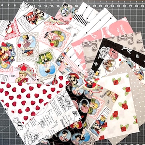 BE MINE VALENTINE All My Heart dertig 10" vierkanten stapel quiltblokken J. Wecker Frisch Nellie Brown Vintage Valentines Layer Cake Stacker
