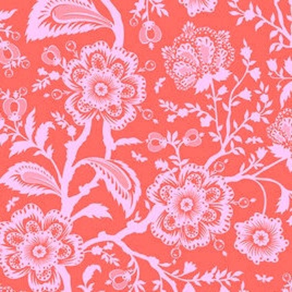 Retired Tula Pink DELIGHT Cotton Quilting Fabric Pinkerville Lacy Floral Flowers Cotton Candy Pink Red oop Out of Print