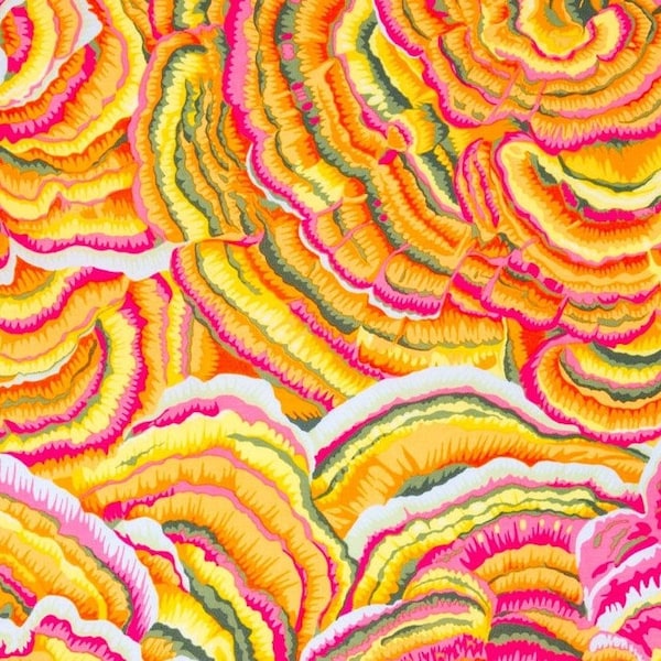 Rare Kaffe Fassett TREE FUNGI Yellow Cotton Quilting Fabric Pink Green Philip Jacobs By the Fat Quarter Out of Print Retired oop