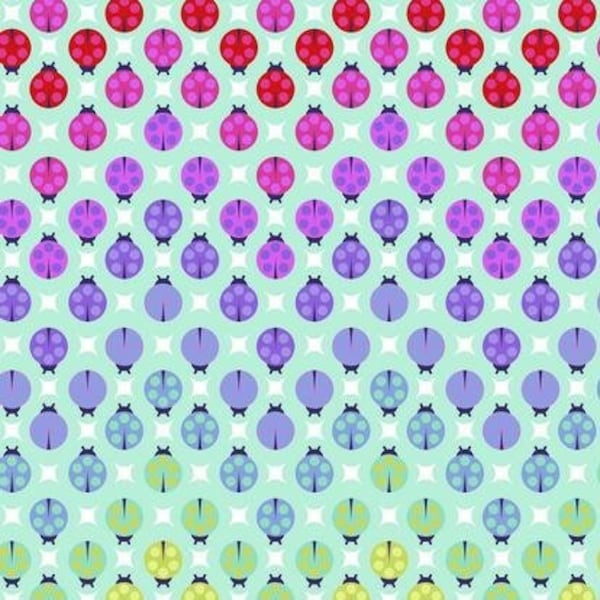 TINY BEASTS Tula Pink Painted Ladies Glimmer Ladybugs Ombre Rainbow Red Purple Aqua Blue Lime Green Cotton Quilt Fabric