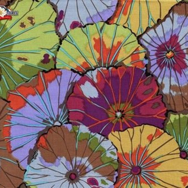 Retired LOTUS LEAF Antique Kaffe Fassett  Cotton Quilting Fabric Purple Orange Green Periwinkle Gold Out of Print 0op