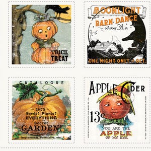 Pumpkin Patch Fabric Panel: Vintage Halloween 6 Quilt Blocks, J. Wecker Frisch