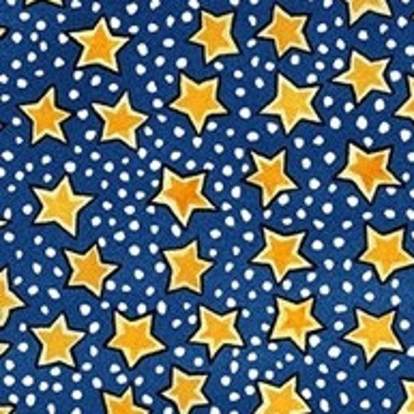 Retired SNOWY CHRISTMAS FABRIC Julie Paschkis Nordic Folk Art Gold Stars on Blue Coordinate Out of Print oop