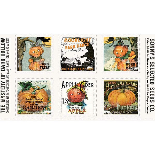 NEW J. Wecker Frisch PUMPKIN PATCH Large Patch Panel 24" L x 42" W Vintage Style Halloween Quilt Blocks Apple Man Cute Pumpkin Girls