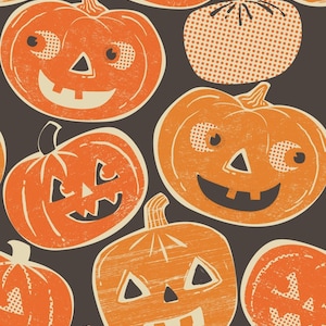 Retro SPOOKTACULAR PUMPKINTOPIA Cotton Quilting Fabric Maude Asbury Retro Halloween Black Orange Pumpkins Fat Quarter
