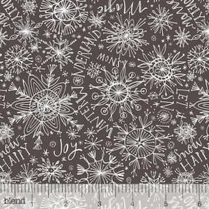 Retired 2018 MERRY & BRIGHT Snow Happy Snowflake Christmas Fabric Cori Dantini White Snowflakes on Gray Grey Blender Out of Print oop