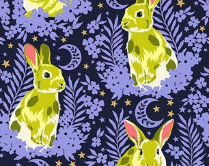TULA PINK BESTIES Hop to It Bluebell Metallic Cotton Quilt Fabric ...