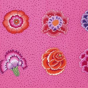 7,75 x 42 po. UNE RANGÉE Kaffe Fassett CORSAGE Tissu de courtepointe en coton à fleurs roses Rouge orange violet Philip Jacobs Epuisé oop