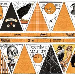 Halloween Bunting Fabric Panel: Costume Makers Act 2, Vintage Style