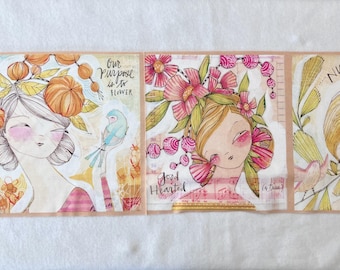 Cori Dantini BLOOM and GROW 4 Medium Blocks Panel 12&quot; L x 42&quot; W Quilt Fabric Inspirational Women Nurture Goodness