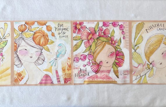 Cori Dantini Bloom and Grow Fabric Panel, Inspirational Women 4 Quilt Block (12x42)