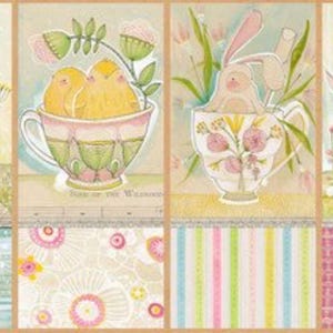 Cori Dantini Spring Fabric Panel: Bunny, Chicks, Lamb 8 Quilt Blocks