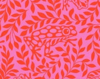 Retired Tula Pink RIBBIT Spotted FROG Monkey Wrench Cotton Quilting Fabric Fat Quarter Mango Red Pink  oop Out of Print