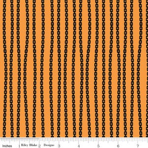 7.50 / Yard MAD MASQUERADE Chain Stripe J. Wecker Frisch Fabric Alice in Wonderland Blender Squash Orange Black John Tenniel