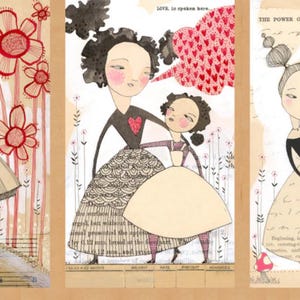 Rare LOVE is SPOKEN HERE Fabric Panel 24&quot; L x 42&quot; W 3 Blocks Well Said Mother Daughter Panels Valentine&#39;s Day Quilt Fabric Red Black Pink