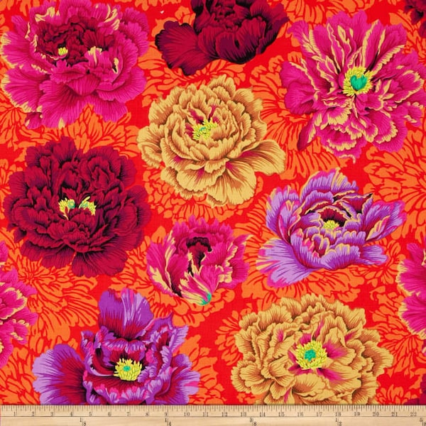 Retired BROCADE PEONY Wine Kaffe Fassett Cotton Quilting Fabric Philip Jacobs Magenta Pink Orange Purple Floral Out of Print