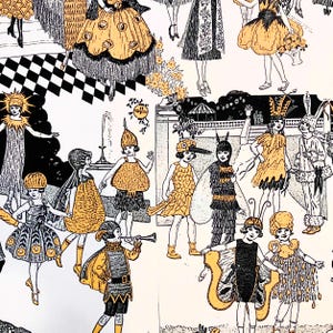 Vintage Style Halloween Fabric Panel: 1920s Flappers, Masquerade Ball