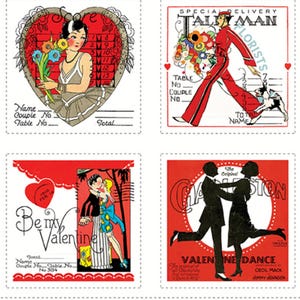 TAKE HEART VALENTINE 23 x 42 inch groot patchpaneel J. Wecker Frisch Vintage jaren 1940 Valentijnsdag 6 quiltblokken quiltstof