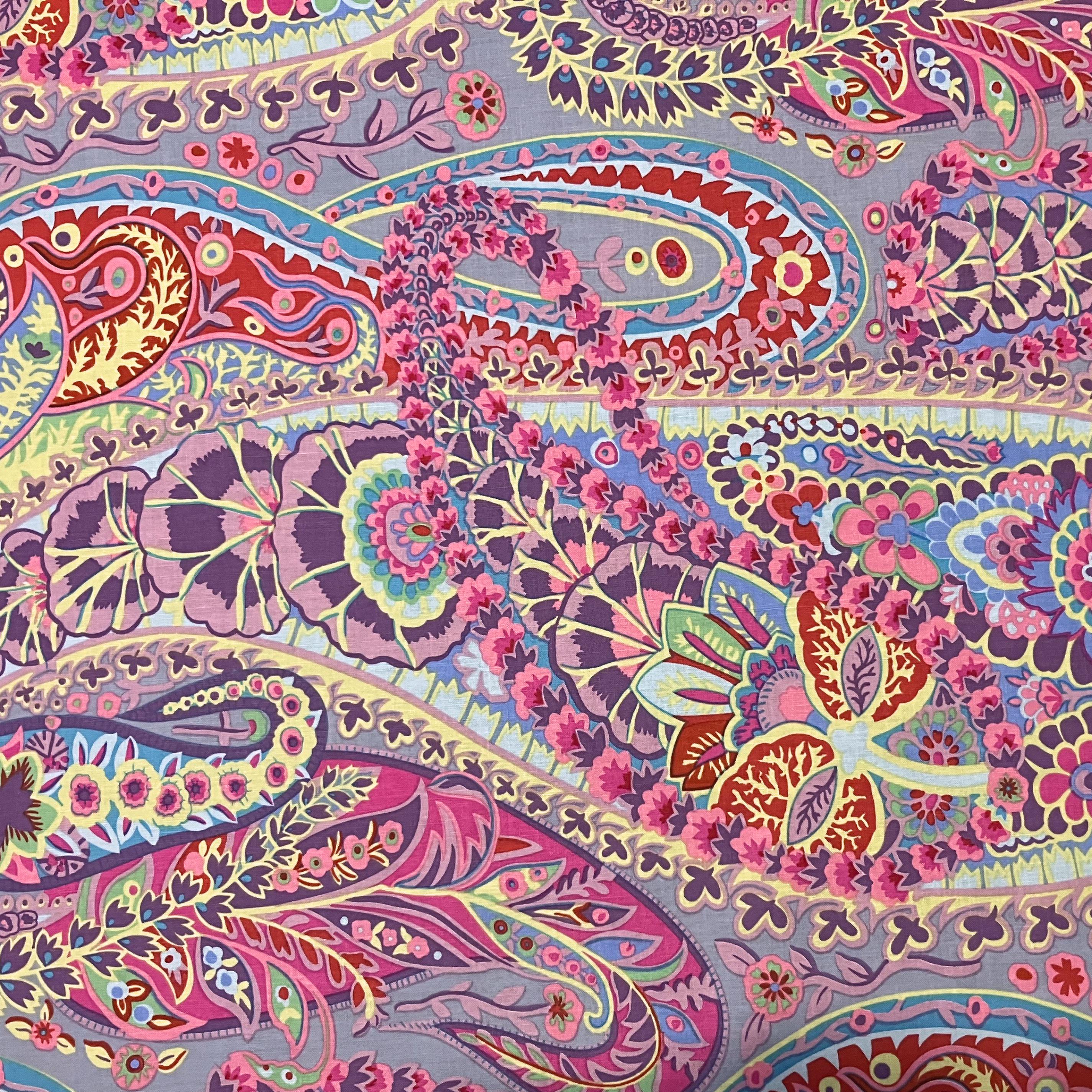 Kaffe Fassett Paisley Jungle Cotton Fabric - Gray Floral Swirls