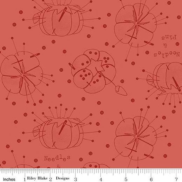 Tonaal PINKUSSEN Tomaat Lijnwerk Beste van zij die J. Wecker Frisch naait Vintage naaithema Blenderstof laag volume rood