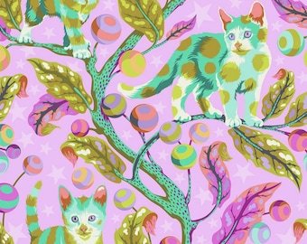 Tula Pink Baumwollstoff: Club Disco Kitty, Electroberry Pink