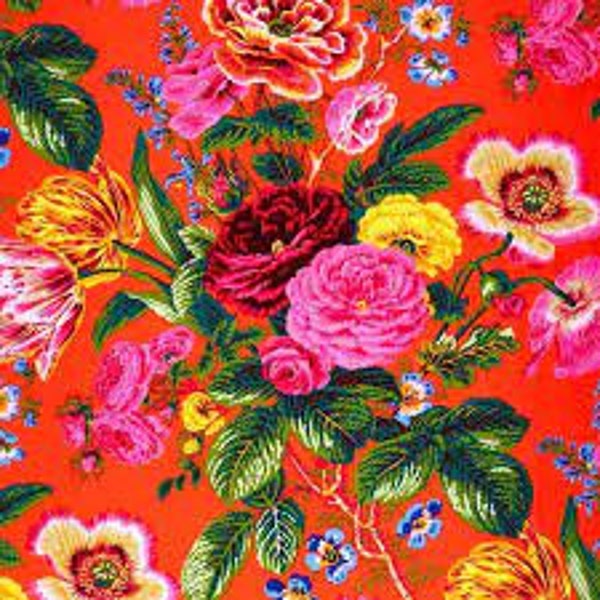 Retired SUMMER BOUQUET Red Floral Kaffe Fassett Cotton Quilting Fabric Philip Jacobs Tomato Pink Yellow Out of Print oop