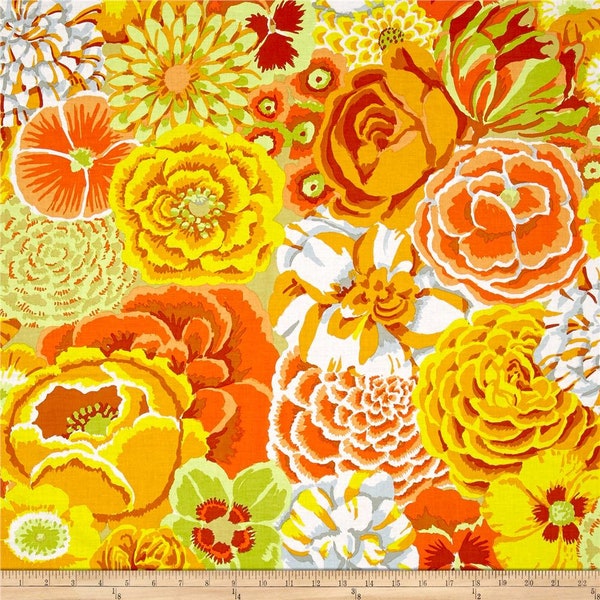 Retired BEKAH LARGE FLORAL Yellow Orange Green Kaffe Fassett Cotton Quilting Fabric Flowers Philip Jacobs Out of Print oop