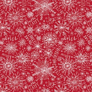 Schneeflocken Weihnachtsstoff: Merry & Knallrot Weiß, Cori Dantini (Out of Print)